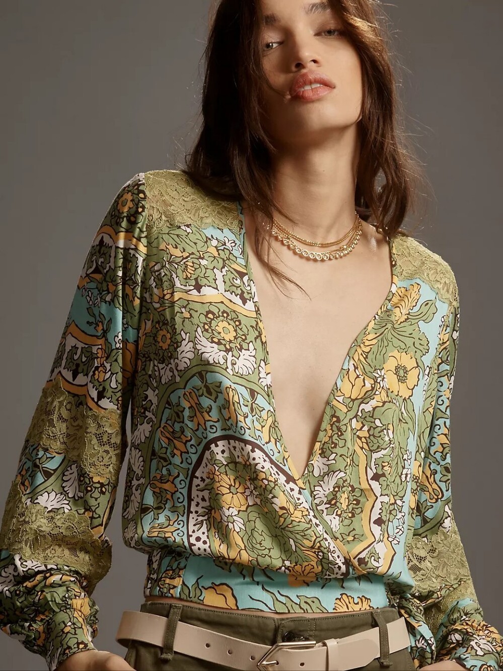 Tiny by Anthropologie Long-Sleeve Printed V-Neck Wrap Top - XL
